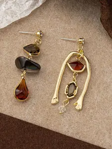 French Vintage Abstract Asymmetric Earrings, Elegant Rhinestone Design, Fashionable Geometric Jewelry, Perfect for Parties and Daily Wear