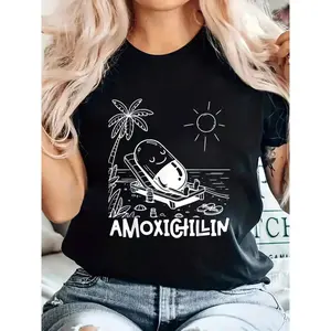Amoxichillin Funny Pill Beach Vacation Pharmacy Technician Tshirt for Men Women Summer Casual Short Sleeve tee