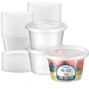 6-Pack 16 oz Deli Container with Lid, Sealed Leakproof Plastic Soup Container, Round Clear Pint Food Storage Container for Takeaway Restaurants, Microwave Freezer (Approx. 453.6 g) Restaurants, Microwave Refrigerator