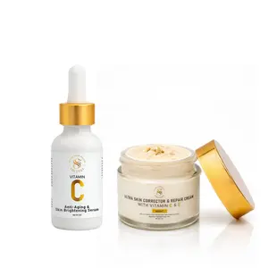 SOLCEGE Dark Spot & Uneven Skin Tone Duo – Vitamin C Serum with Retinol & Niacinamide + Ultra Repair Cream with Kojic Acid & Alpha Arbutin – Brightening AM/PM Skincare Set