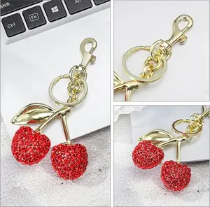 Cherry Keychain Bag Charm Bling Sparkly Metal Key Accessories for Purses Charms Handbags Pendant Gifts Birthday Christmas 14cm 5.52in