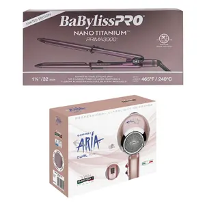BaBylissPRO Nano Titanium Purple Prima3000 1¼" Flat Iron (BNTP3000TUC) + GAMMA Aria Pro 2200W Combo GPADIRG