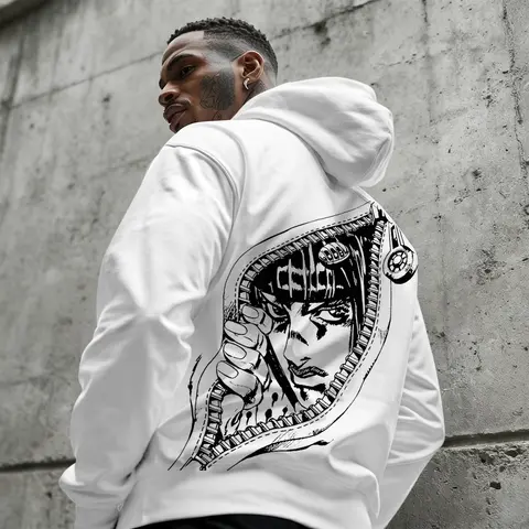 Bruno Bucciarati Hoodie Sticky finger Stand user  Retro Men's Cotton Blend Classic Anime Design Long-Sleeved Pullover Casual Style Line Drawing Print Menswear Sweatshirts Tops Operator Unisex Fashionable Crewneck