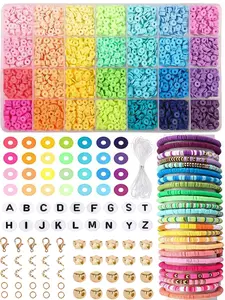 Polymer Clay Beads Set, 28 Colors Flat Round Padded Beads, DIY Jewelry Making Supplies, Bracelets and Necklaces, Earrings Crafts