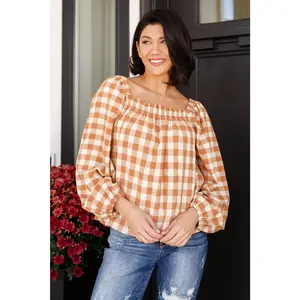 One Fine Afternoon Gingham Plaid Top In Caramel