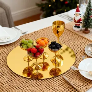 6 gold circular acrylic mirror table cushions -30cm reusable tabletop decoration, shatterproof and easy to install, suitable for weddings, parties, and tabletop center decoration, party decoration