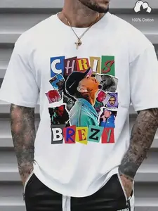 Chris Brezy Men's Hip Hop Graphic T-Shirt - White Tee With Bold CHRIS BREZY Lettering, Round Neck Streetwear Top For Concerts, Everyday Casual Outfits - Machine Washable Urban Fashion Shirt, Concert Outfit, Vibrant Design