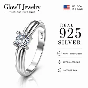 925 Sterling Silver Solitaire Ring with Round Cubic Zirconia, Classic Minimalist Design, Elegant Engagement or Promise Ring for Women, Perfect Gift for Her