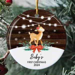 Baby's First Christmas Ornament, Reindeer Christmas Ornament 2024, Newborn Gifts, Xmas Ceramic Ornament, New Baby Gift, Baby Keepsake, Baby Reindeer Ornaments, Holiday Christmas Ceramic Ornaments