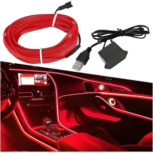 EL Wire  Interior LED Strip Lights, 5V 16FT Neon Light Strip with Sewing Edge, USB Electroluminescent  Interior Lights with Fuse Protection,  Ambient Lighting Decorations (Red)
