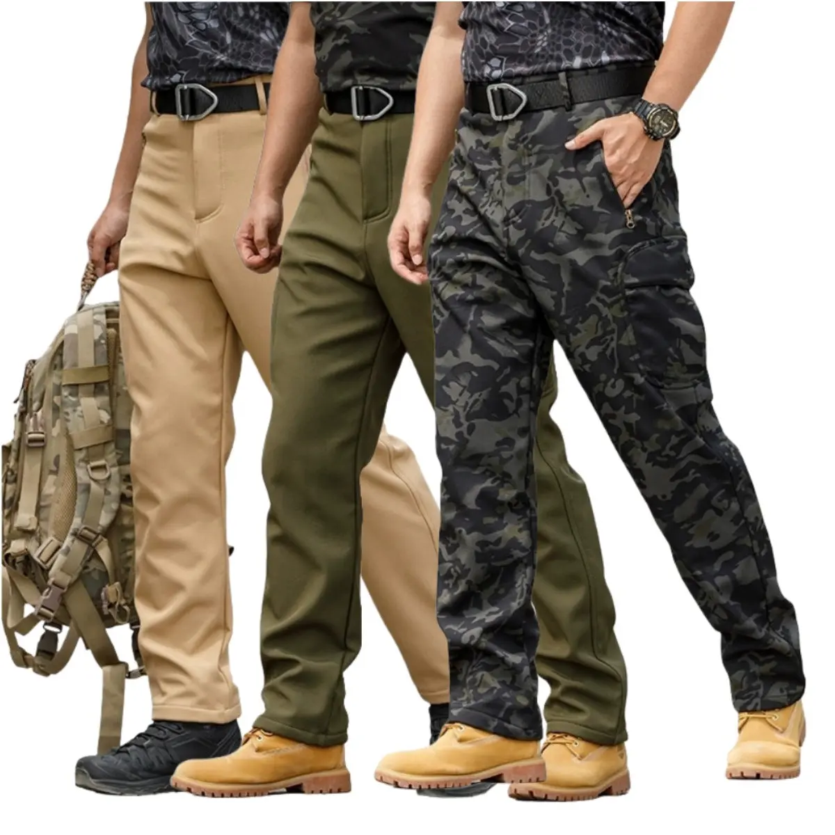 Outdoor Hiking Fleece-Lined Warm Casual Multi-Functional Waterproof And Wear-Resistant Workwear Tactical Pants