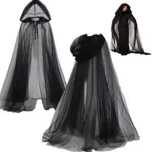 Black Bridal Shawl Witch Vampire Cosplay Cloak Halloween Double Cloak Game Party Costume Props Holiday Dress Up