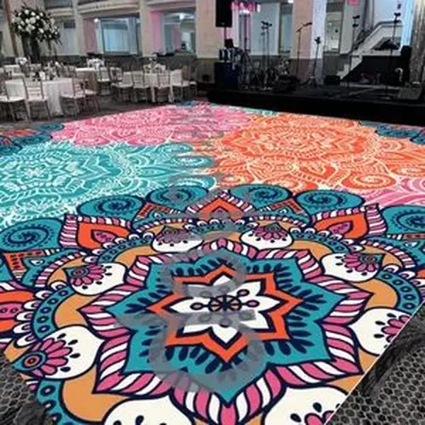Mandala Sangeet Ceremony Floor Wrap Custom Indian Wedding Dance Vinyl Removable Gloss Decal for Mehndi & Traditional Celebrations Easy-Peel Low-Tac Decor Stickers Artwork Hall Print Shiny Ornaments Decor Decorative Smooth Stickers Hall