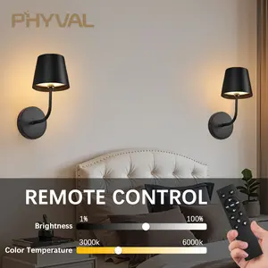 2-Pack LED Wall Lights, Adjustable Dimmable Touch Remote Control, Wire-Free Lamp for Bedroom Bedside Study Hallway Entryway
