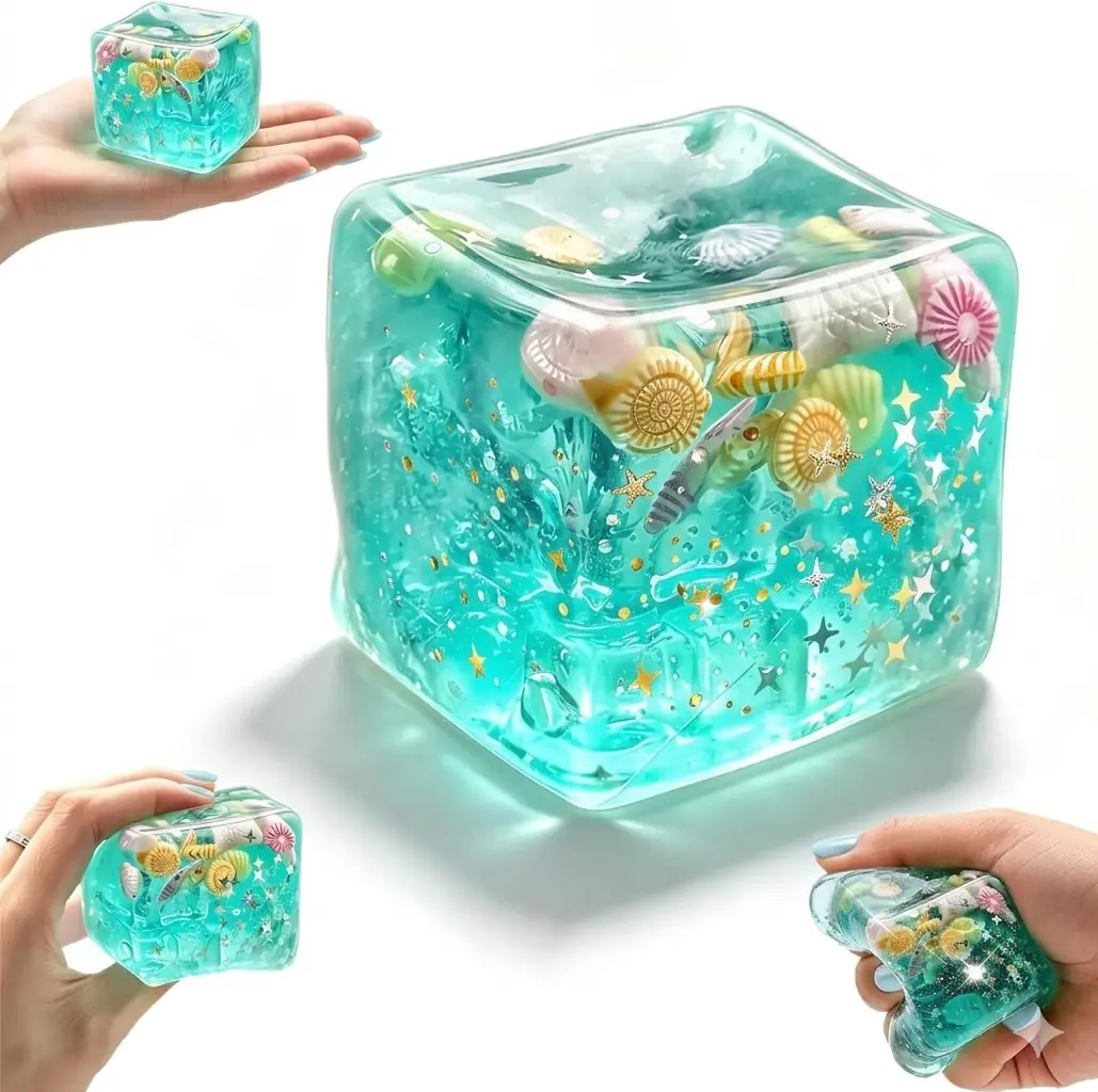 Ocean Shell Stress Relief Toy, Slow Rise Squishy Stress Cube, Squishies for Anxiety Relief, Portable ASMR Squeeze Ball