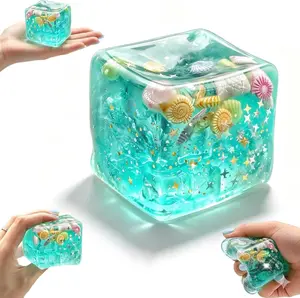 Ocean Shell Stress Relief Toy, Slow Rise Squishy Stress Cube for Anxiety Relief, Portable ASMR Squeeze Ball, Office Desk Decompression Toys