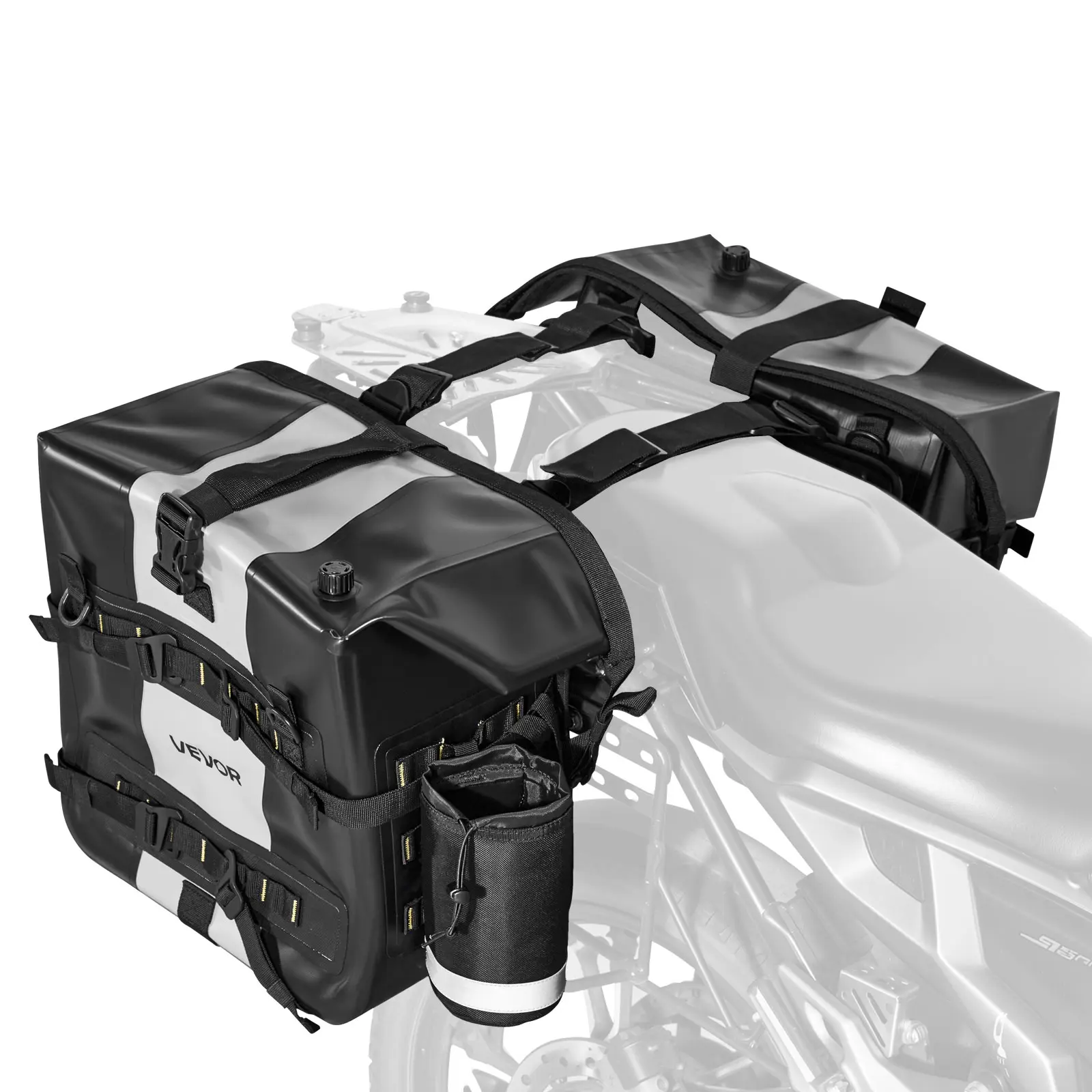 VEVOR Motorcycle Saddlebag - 56L Capacity Durable & Waterproof Nylon Side Bags (28L x 2) with Detachable Inner Bags, Adjustable Straps, Exhaust Valve, Gear Storage for Long-Distance Travel, Black, Father's Day Gift, Motorcycle Accessory