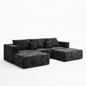 Extra Large 110" U Shape Cloud Sofa with Chaise Louge Modern Modular Section Sofa Includes 5 Soft Pillows and Chaise with Boneless Soft Cushions Suitable for Living Room and Bedroom Made from Rabbit Velvet Corduroy Fabric