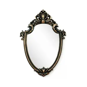16.5 X 11.5 Inch Vintage Oval Mirror, Antique Gold Shield Plastic Frame Wall Decor, Retro Hanging Mirror for Living Room Bedroom Hallway