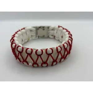 Handmade Stitched Cobra Knot Paracord Bracelet with Metal Clasp – Red & White