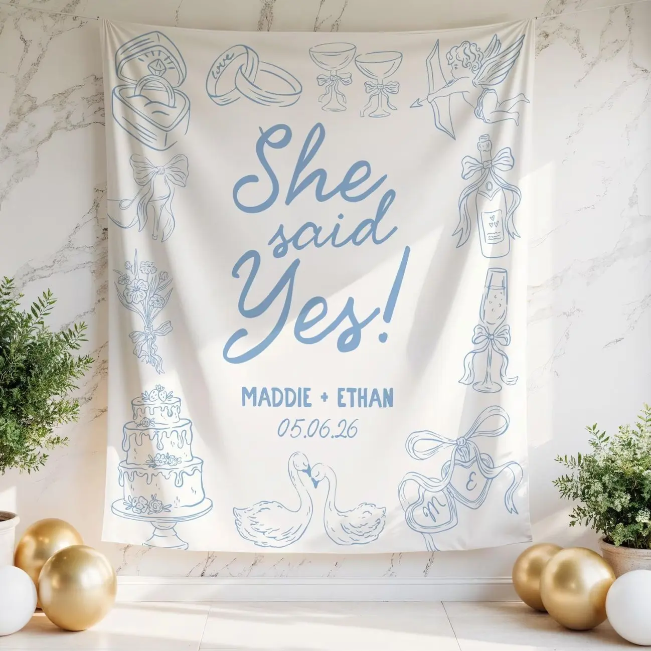 Personalized Engagement Banner, She Said Yes Banner, Custom Just Engaged Tapestry, Engagement Party Backdrop, Engagement Party Gift