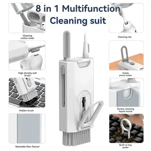 8-In-1 Cleaning Brush Multi-Functional Bluetooth-compatible Earphone Cleaner, Phone Mechanical Keyboard Cleaning Pen Dust Tool Set, Multipurpose Cleaning Tool
