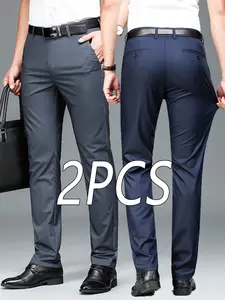 Men's Professional Business Pants, Elastic Anti-Wrinkle Iron-Free, Slim Straight Casual Pants, Suitable for Multiple Occasions, Menswear