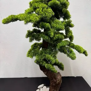 Wood Tree Bonsai with Artificial Green Leaves and Natural Trunk Design