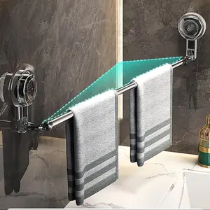 Adjustable Suction Cup Towel Rack 12-24 Inches, Wall Mounted Stainless Steel Bathroom Accessories, Durable & Easy Install, Strong Suction Cup