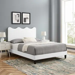 Modway Current Performance Velvet Twin Platform Bed in White