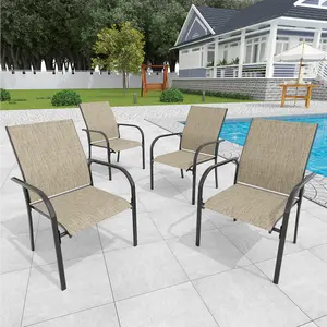AECOJOY 4 Piece Patio Chairs,4 Stackable Textilene Chairs, for Garden, Backyard and Poolside, Dark Gray