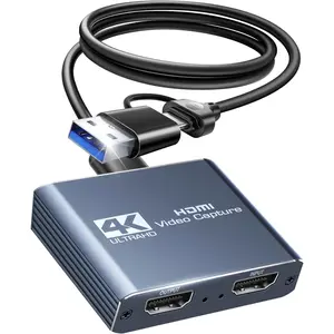 4K Capture Card for Streaming, HDMI to USB 3.0/Type-C Audio Video Capture Card Device 1080P 60FPS Recording with Low Latency, Works for Nintendo Switch/PS5/PS4/Xbox/Camera/PC, External TV Tuners