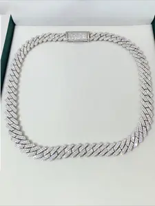 14mm High Quality Glamour Cuban Chain, Real Miami Cuban Link, Moissanite Setting, Luxury Hip Hop Jewelry, Easter Thanksgiving Gift