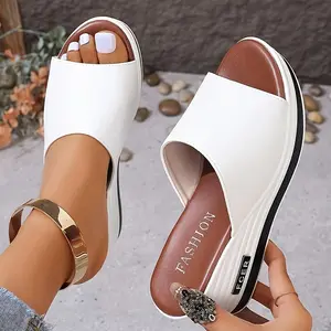 2025 Summer New Style Women'S Fashionable Casual And Elegant Sandals, White Thick-Soled Wedge Simple