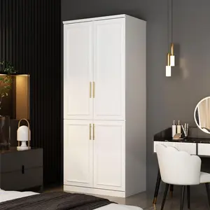 FUFU&GAGA 4 Door Wardrobe Closet with Shelves, Armoires and Wardrobes Wardrobe Closet with Hanging Rod, Gold Metal Handles, Bedroom Armoire Closet