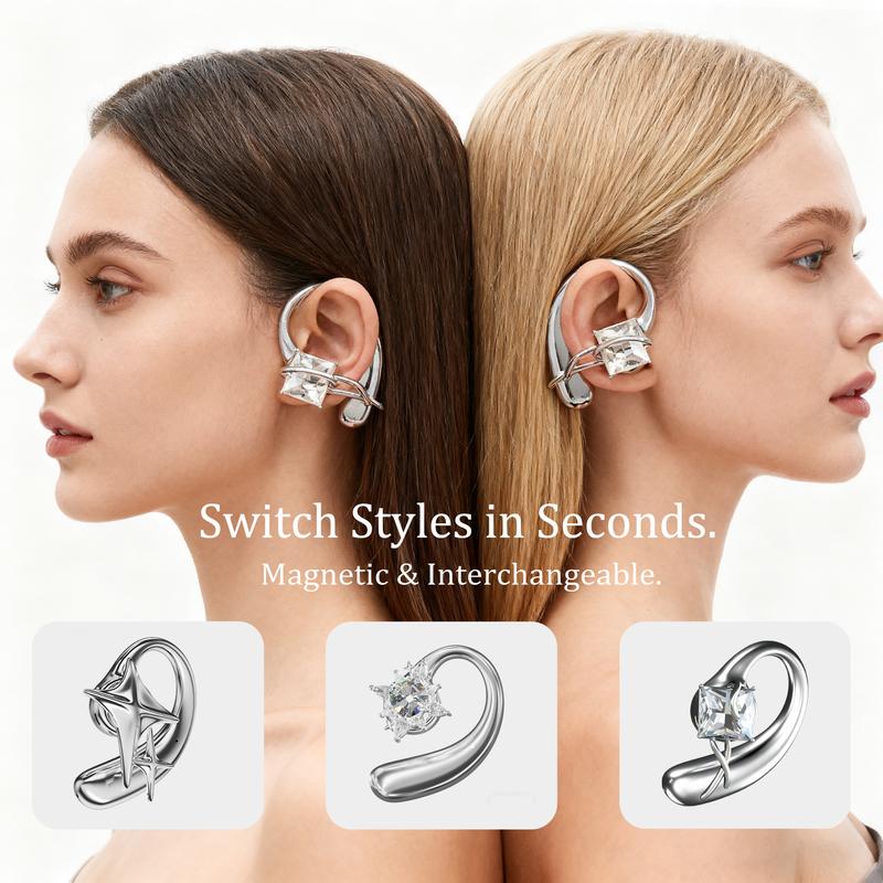 ERDU Air Note Open-Ear Bluetooth Earbuds with 3-in-1 Ear-Cuff Jewelry Design, Swapable Decorative Charms, 30H Battery Life & All-Day Comfort. Perfect Christmas Gift, Stocking Stuffer & Holiday Fashion Accessory.