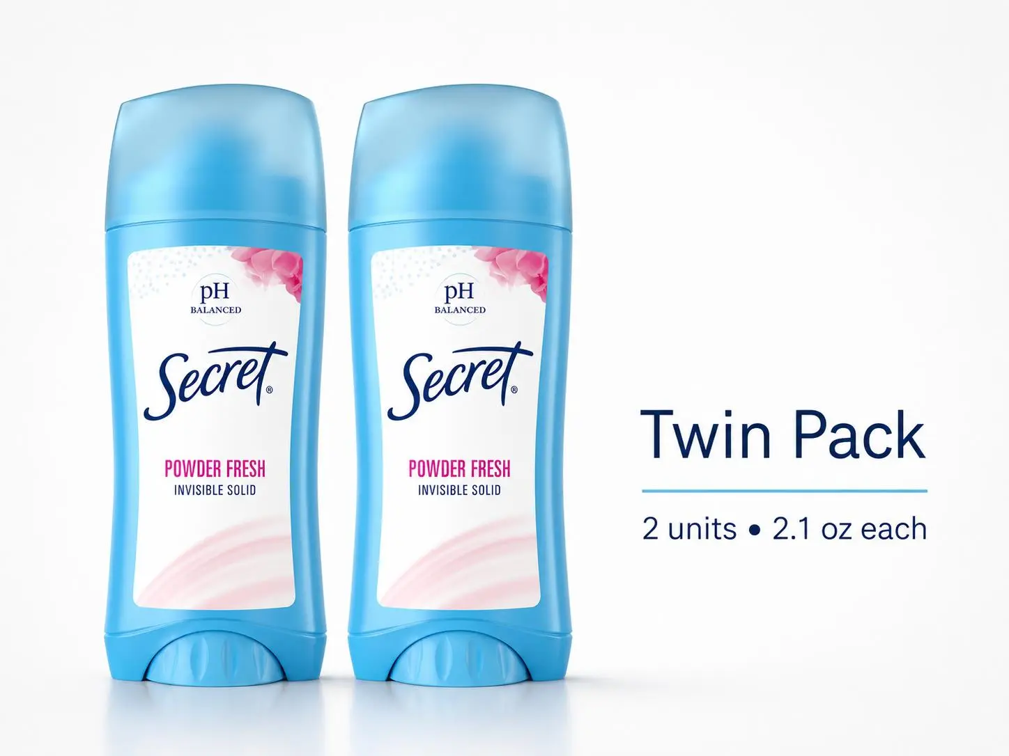 Secret Invisible Solid Antiperspirant Deodorant, Powder Fresh, Twin Pack, 2.1 oz each - 24h odor protection, free odor, fresh, odor