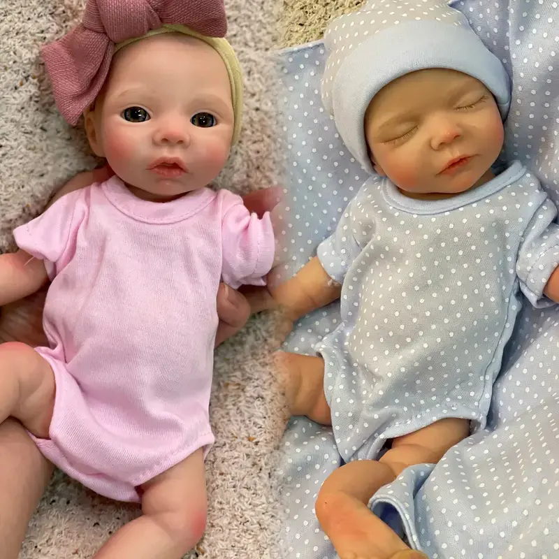 10 Inch Adorable Full Body Solid Silicone Girl Doll With Painted Bald 3D Painted Skin Handmade Flexible Soft Touch Feeling Newborn Girl Doll For Children's Toy Doll