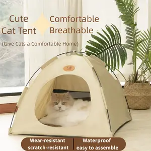 Foldable Pet Tent with Mat,Pet House, Cute Cat Tent, For Indoor And Outdoor Use, Cat House, Pet Bed, Cat Bed, Summer, Breathable, With Cooling Pad, Washable,  Pet Room For Cats, Puppies And Small Dogs Perfect Nest for Pets in All Seasons Portable Bedding