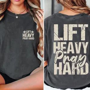 Comfort Colors® Lift Heavy Pray Hard Shirt Motivational Fitness Tee Christian Workout Gym Gift