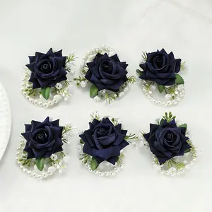 6pcs Elegant Fabric Rose Wrist Flower Set, Suitable for Weddings, Engagements - Artificial Rose Floral Additions, Ideal for Bride, Groom, Bridal Shower, Prom - Spring Fall Theme, Perfect for Thanksgiving, Valentine'S Day