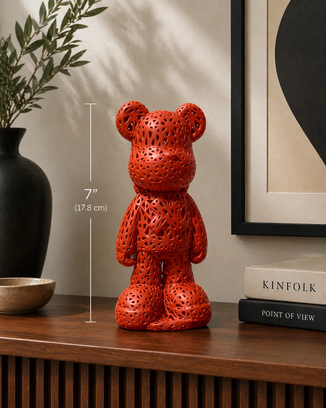 Perforated Hollow Bear Art Figurine - 7in Collectible Statue, Art Toy, Ornaments, 7" Shelf Standout, Living Room & Bedroom Decor, Modern Desk Gift for Home Decor Enthusiasts