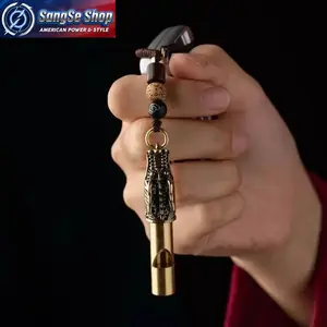 Unisex Brass Survival Whistle 2026 Trend Compact Outdoor Emergency Tool with Built-In String Keychain Traditional Chinese Motif Durable Safety Signaling Accessory for Hiking Camping Travel and Everyday Carry