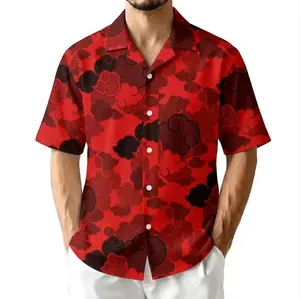 Hot Summer 2026 Men’s Red Akatsuki Cloud Print Hawaiian Shirt, Anime Button Up Summer Shirt