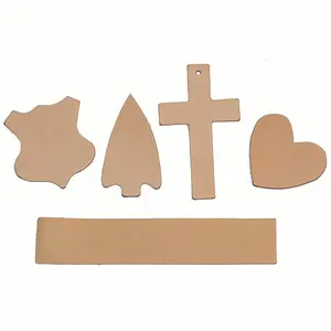 Oak Leather Tooling Shapes for Crafts - Arrowhead - Badge - Cross - Heart - Rectangle - 12 Pack