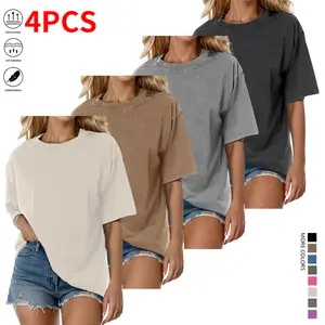 Set of 4 pieces: women’s casual sports short-sleeve T-shirts; solid-color washed short sleeves; cotton fabric; women’s short sleeves; outdoor sports casual wear; summer short sleeves; women’s short sleeves; summer womenswear,summervibes