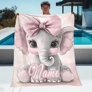 Custom Name Charming Pink Elephant Blankets Cute Deer Portable Blanket- Lightweight Flannel Throw for Sofa Bed Travel Camping, Livingroom Office Couch Chair, And Bed - Digital Printing Blanket with Soft And Warm Flannel Fabric Winter Warmth