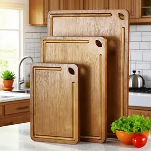 Bamboo Cutting Board Heavy-Duty Kitchen Chopping Board with Deep Juice Grooves & Built-In Handle Non-Toxic Bamboo Wood Board for Meat Vegetables Fruits Charcuterie Ideal Gift for Holidays Housewarming Durable Bamboo Wooden Butcher Block Kitchenware