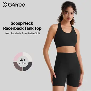 G4Free BareFeel Racerback Sports Bra for Women - Scoop Neck Workout Tank Top Casual Yoga Non Padded