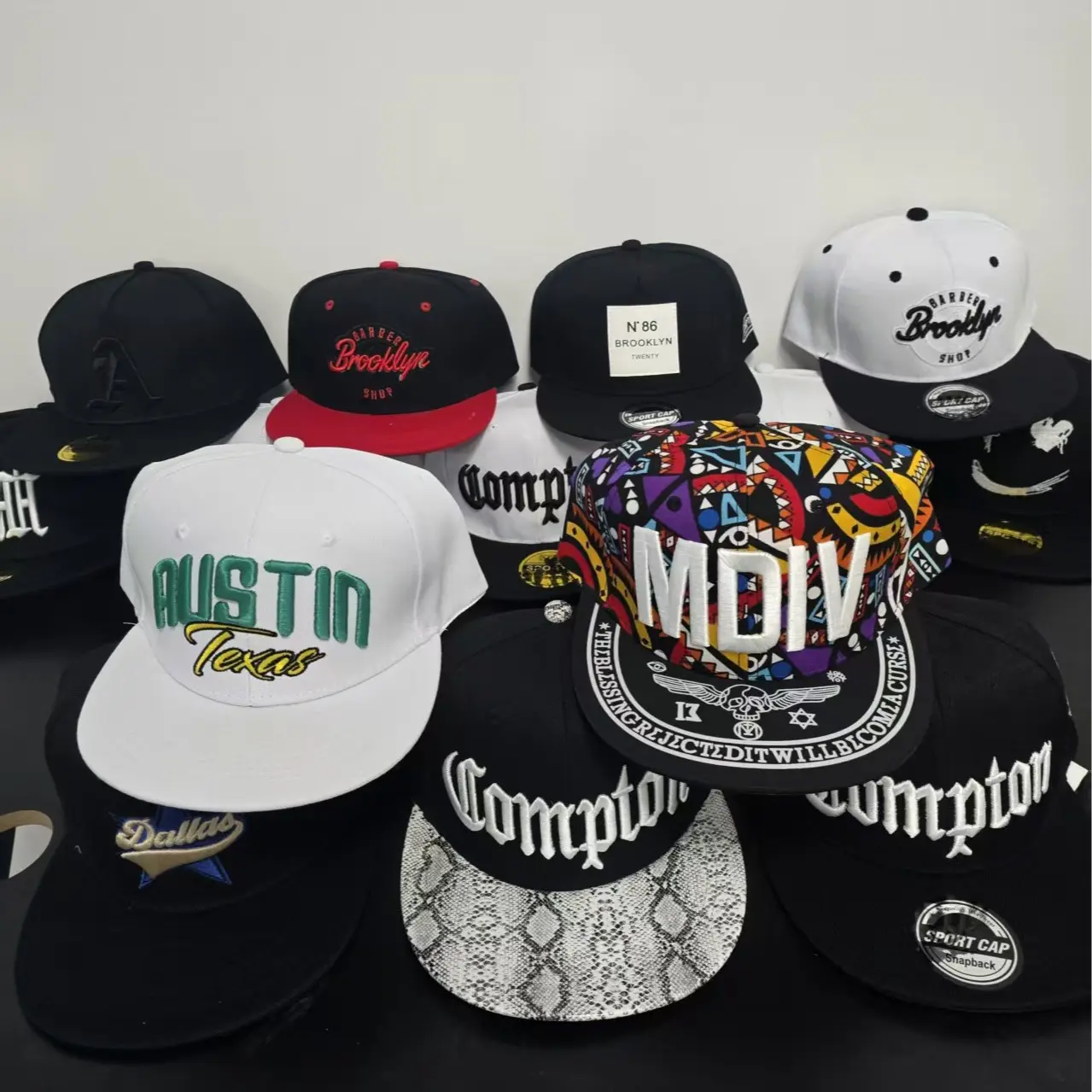 FiveRandomly Picked Flat Brim Trucker Hats Hip Hop Style Comfortable Fabric Versatile for Casual Outings & Music Festivals